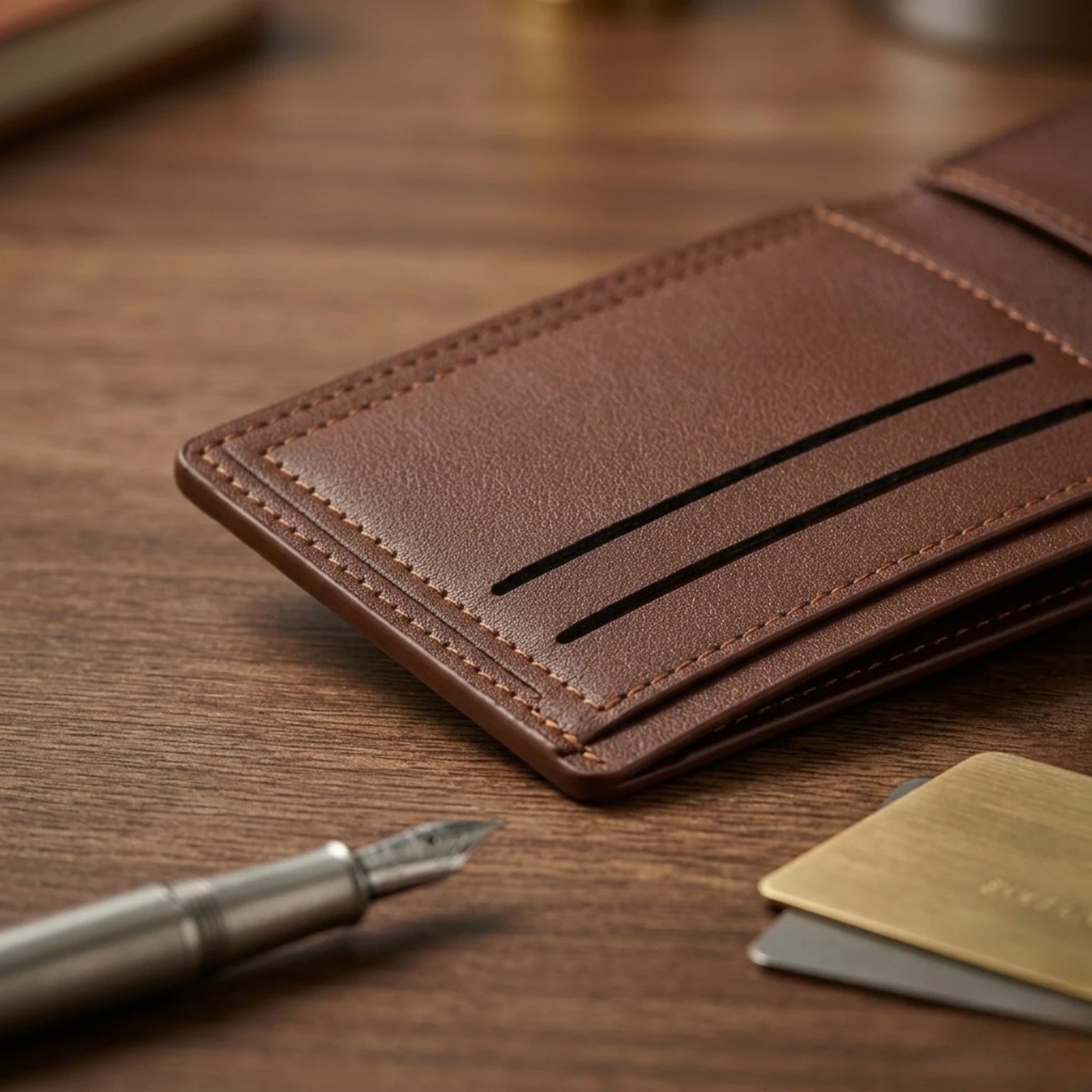 Carteira masculina pequena Texas Bifold em couro legítimo, design compacto, sofisticado e ideal para uso diário