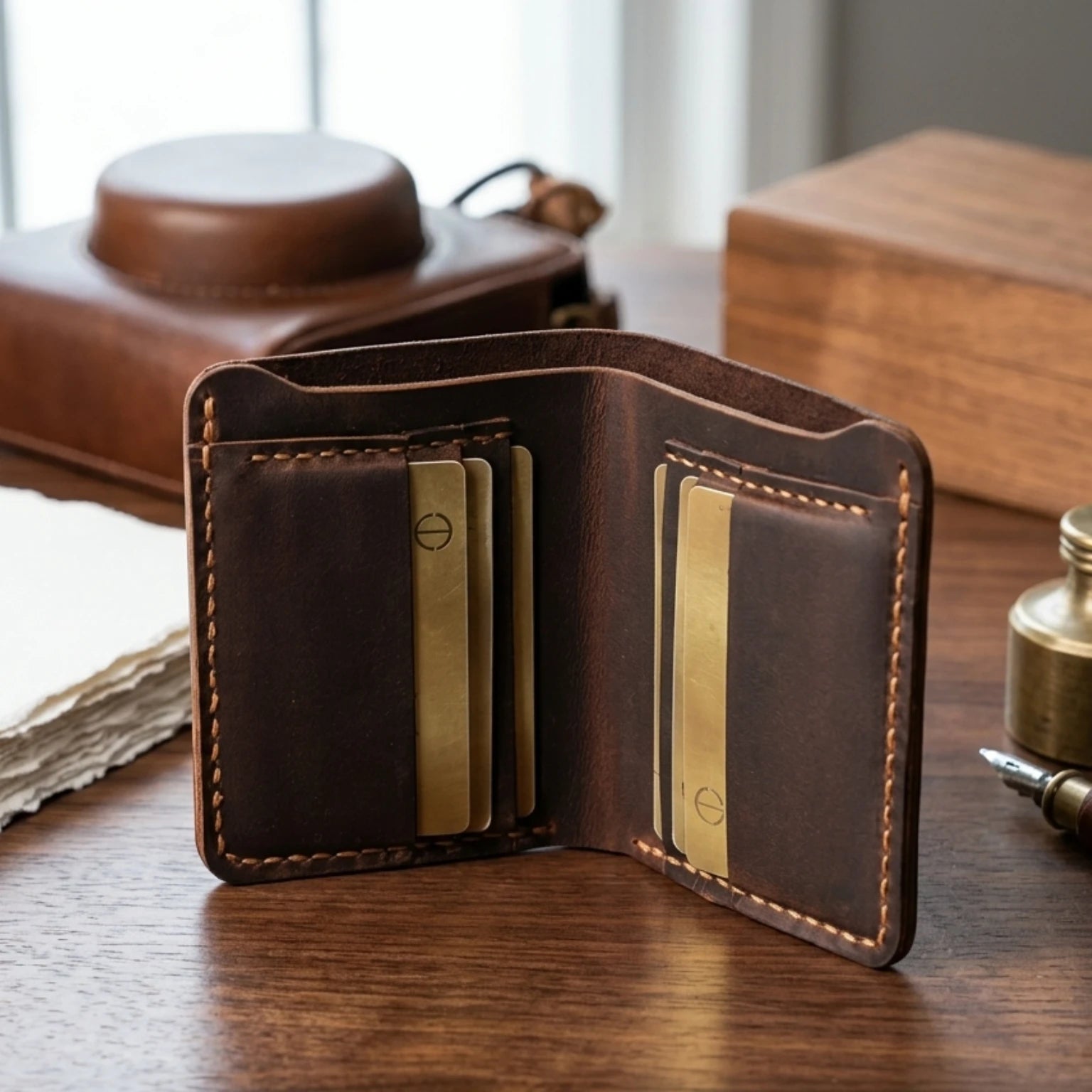 Carteira masculina em couro Slim Heritage Vintage, carteira pequena com design clássico, acabamento refinado e alta durabilidade