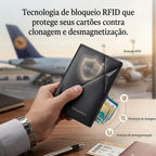 Carteira masculina pequena Carbon Antifurto RFID em couro legítimo, design moderno, compacto e sofisticado com tecnologia de proteção RFID