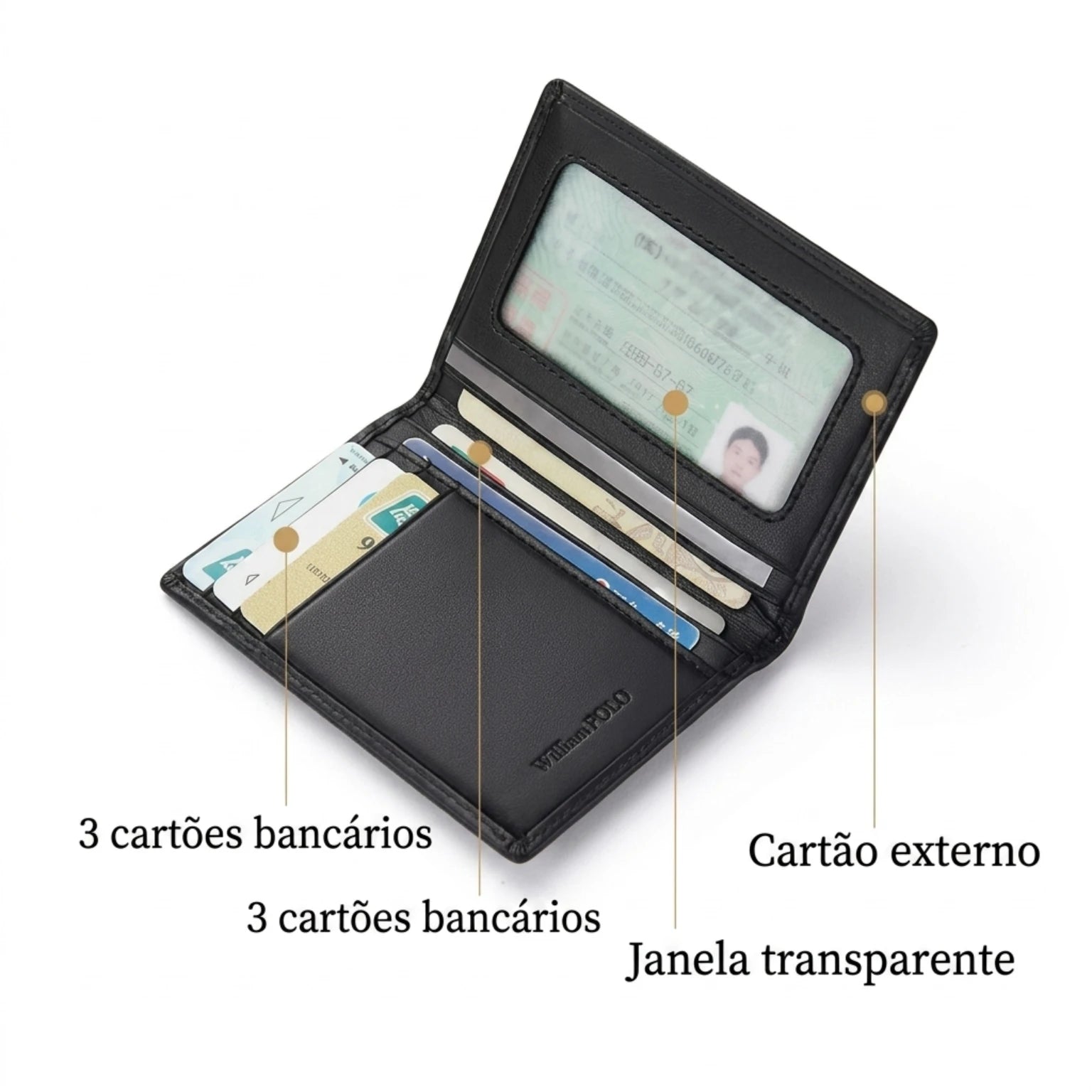 Carteira masculina pequena Carbon Antifurto RFID em couro legítimo, design moderno, compacto e sofisticado com tecnologia de proteção RFID