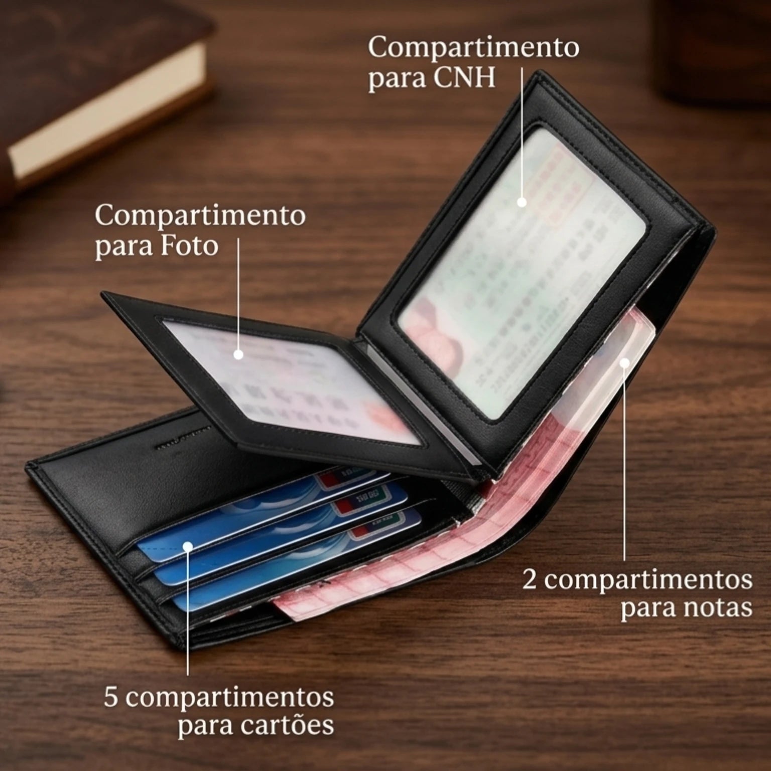 Carteira masculina em couro Carbon Signature, carteira slim de couro legítimo com design exclusivo e visual sofisticado para o dia a dia