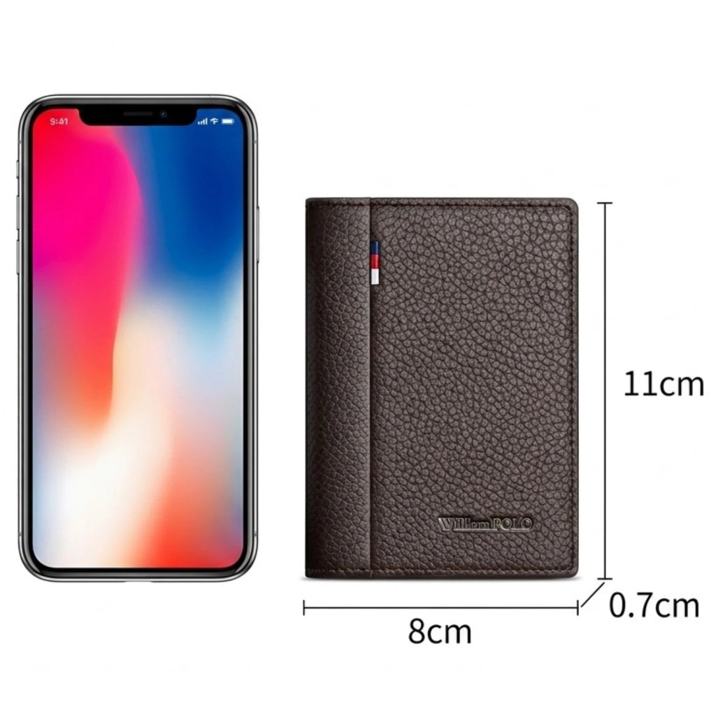 Carteira masculina pequena Slim Domini em couro legítimo, design sofisticado, alta durabilidade e acabamento premium para o dia a dia