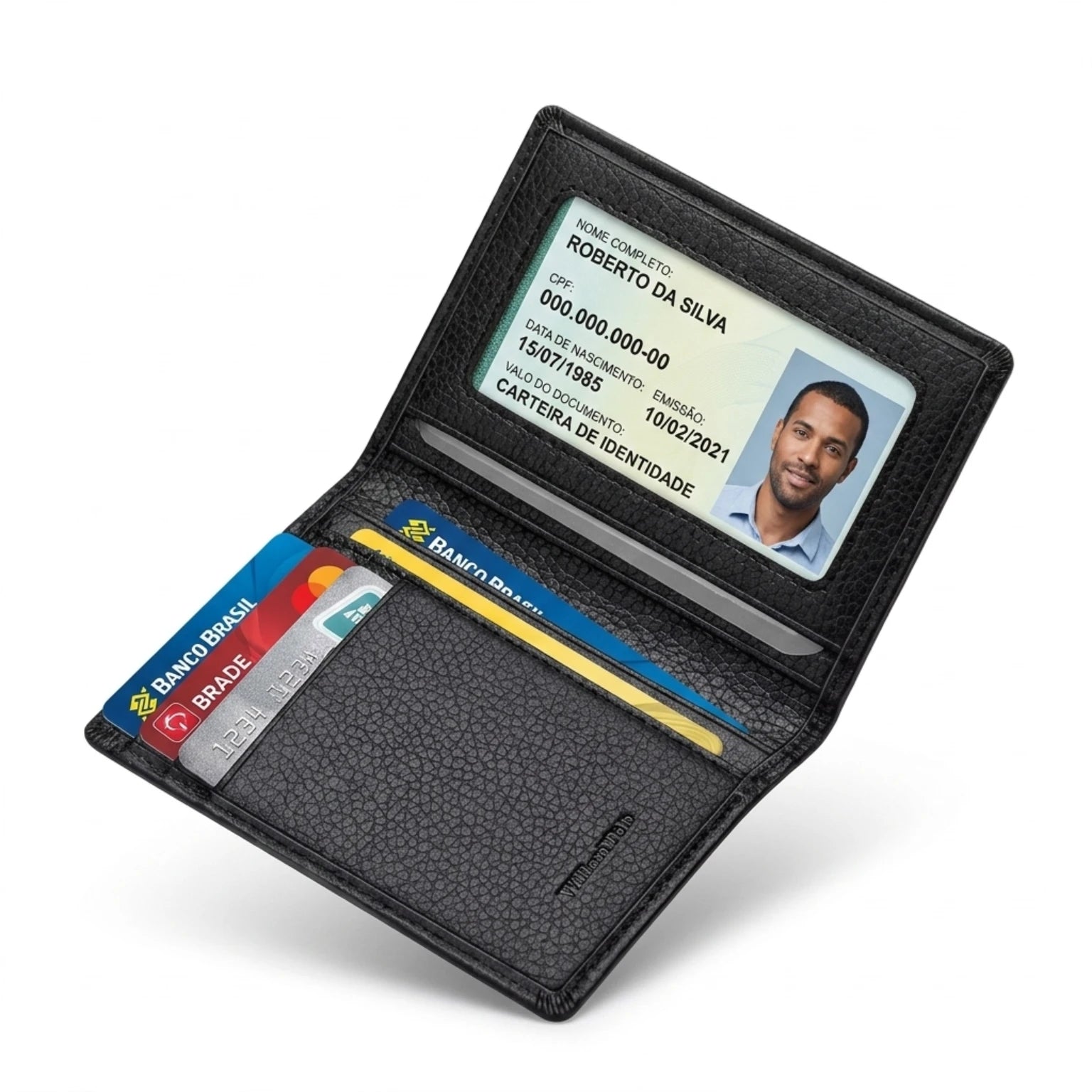 Carteira masculina pequena Slim Domini em couro legítimo, design sofisticado, alta durabilidade e acabamento premium para o dia a dia