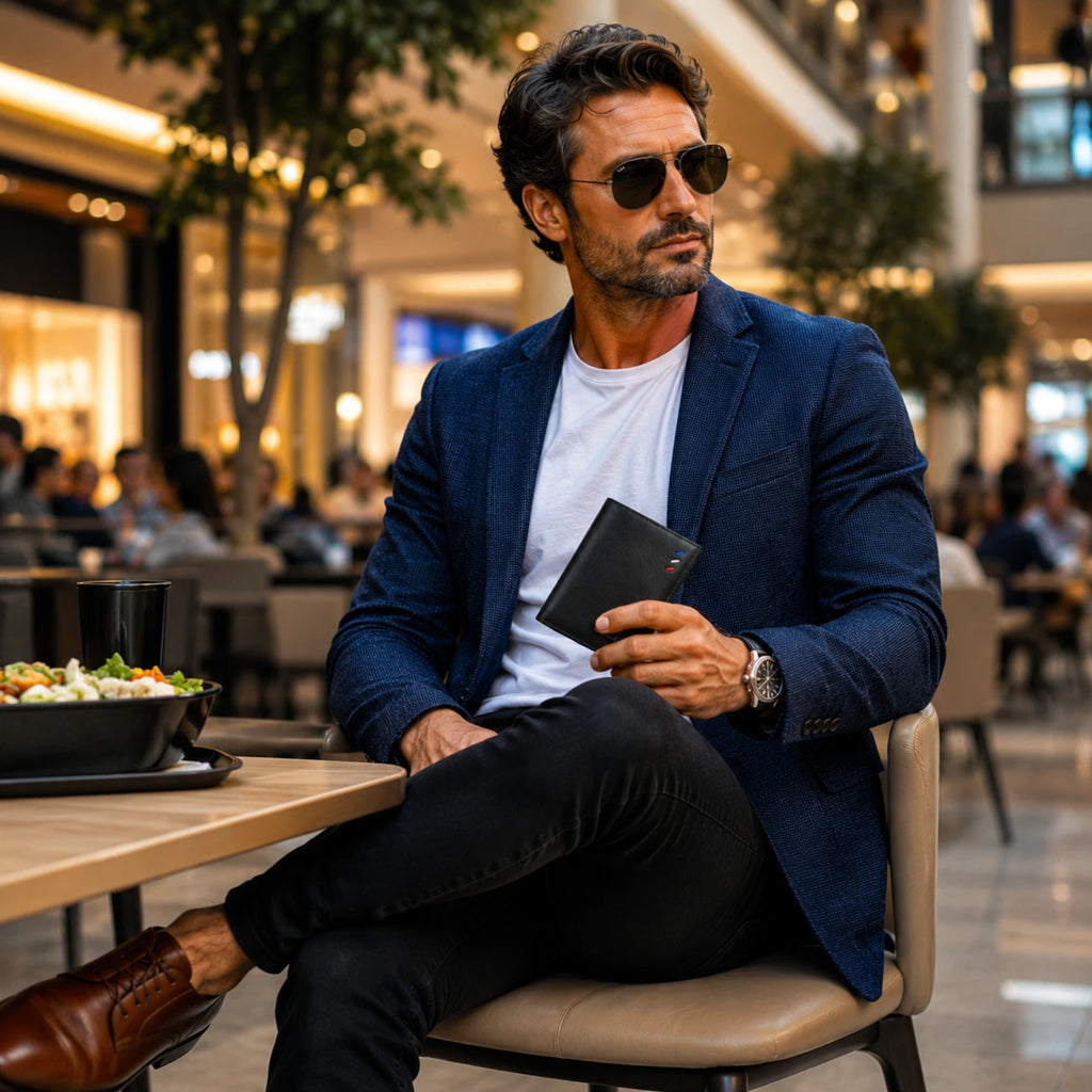 Carteira masculina em couro legítimo com visual sofisticado, compacta e ideal para o dia a dia.