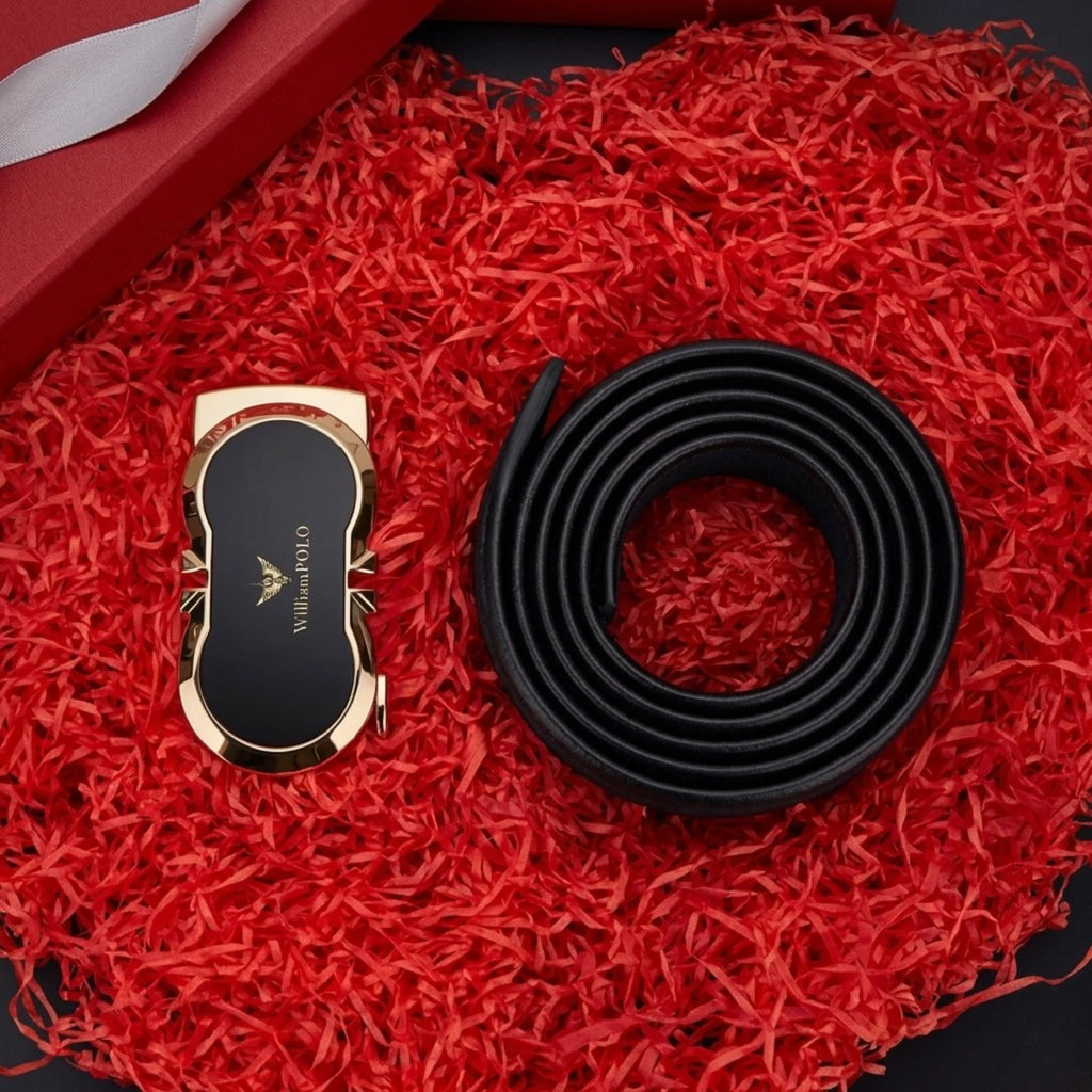 "Cinto de Couro Masculino com Fivela Automática Iron, cinto de couro masculino com acabamento premium, fivela automática e design sofisticado."
