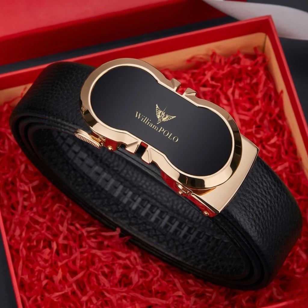 "Cinto de Couro Masculino com Fivela Automática Iron, cinto de couro masculino com acabamento premium, fivela automática e design sofisticado."
