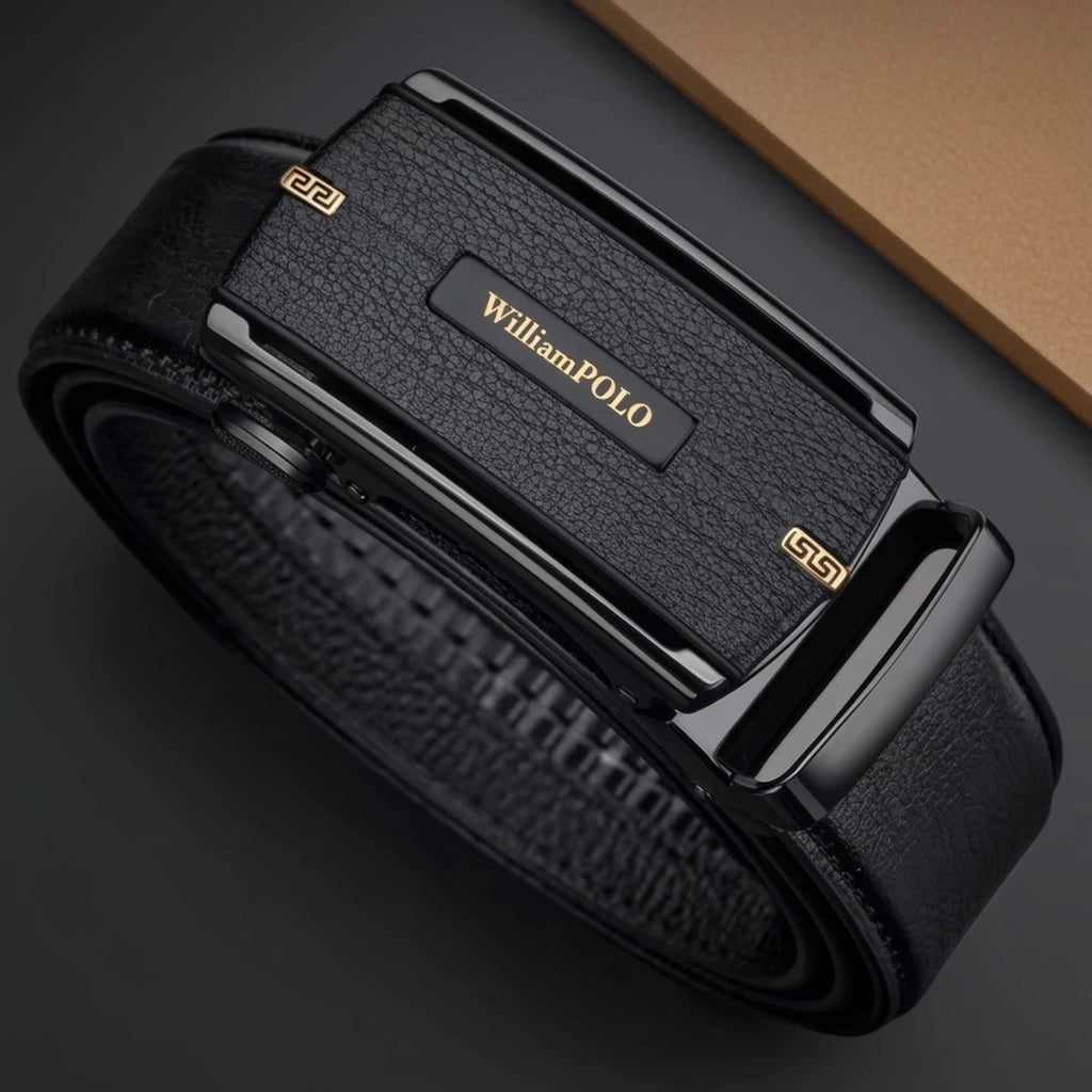 Cinto de Couro Masculino Heritage em couro legítimo com fivela automática, design exclusivo e estilo sofisticado para o dia a dia