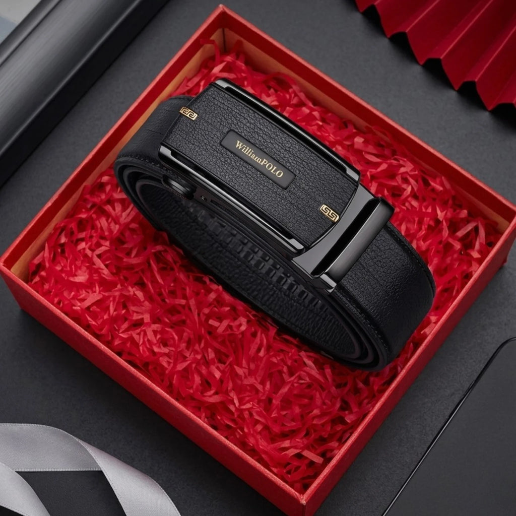 Cinto de Couro Masculino Heritage em couro legítimo com fivela automática, design exclusivo e estilo sofisticado para o dia a dia
