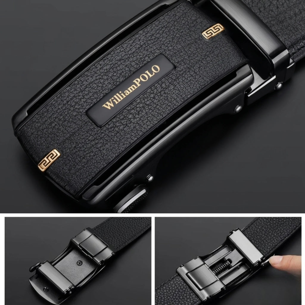 Cinto de Couro Masculino Heritage em couro legítimo com fivela automática, design exclusivo e estilo sofisticado para o dia a dia