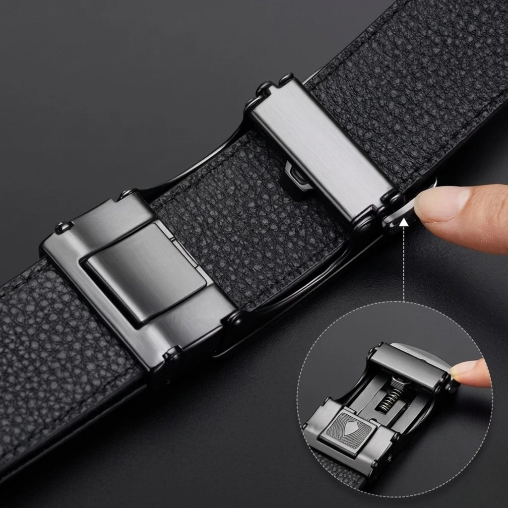 Cinto de Couro Masculino Heritage em couro legítimo com fivela automática, design exclusivo e estilo sofisticado para o dia a dia