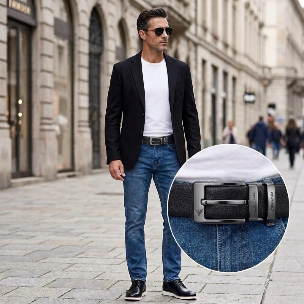 Cinto de Couro Masculino Retrô Clássico com couro legítimo, visual sofisticado e acabamento refinado para o dia a dia