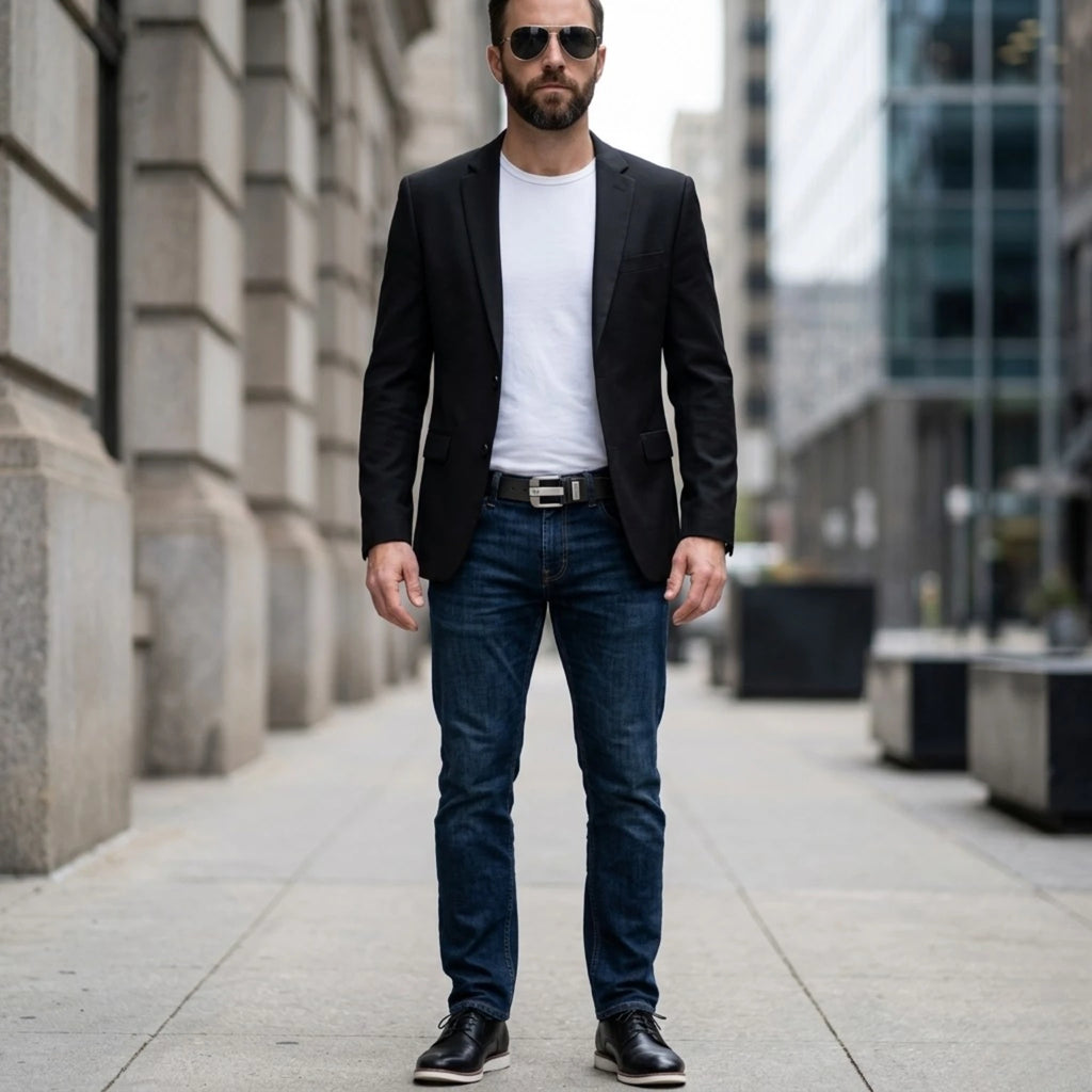 Cinto de couro masculino elegante com acabamento refinado e ajuste confortável.