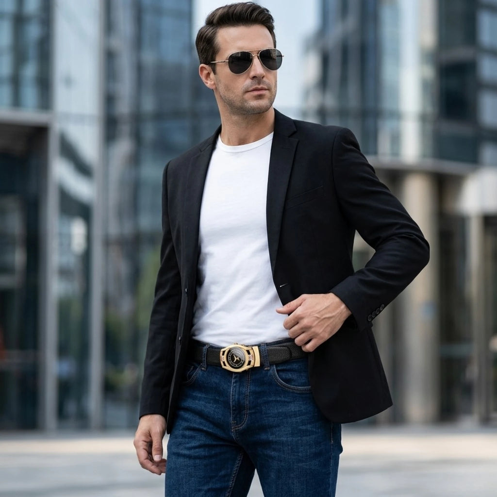 Cinto de Couro Masculino Vintage Iron com couro legítimo, visual clássico, acabamento refinado e alta durabilidade