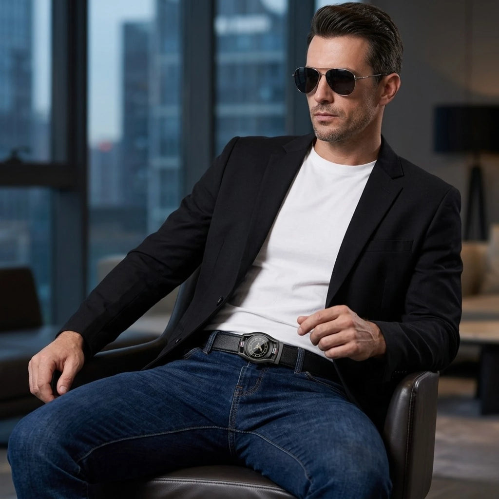 Cinto de Couro Vintage Iron, modelo masculino em couro legítimo com design elegante e estilo atemporal
