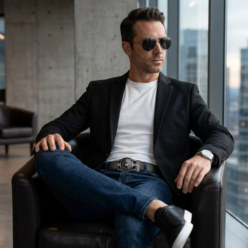 Cinto de Couro Masculino Vintage Iron em couro legítimo, design clássico com acabamento premium para uso diário ou social
