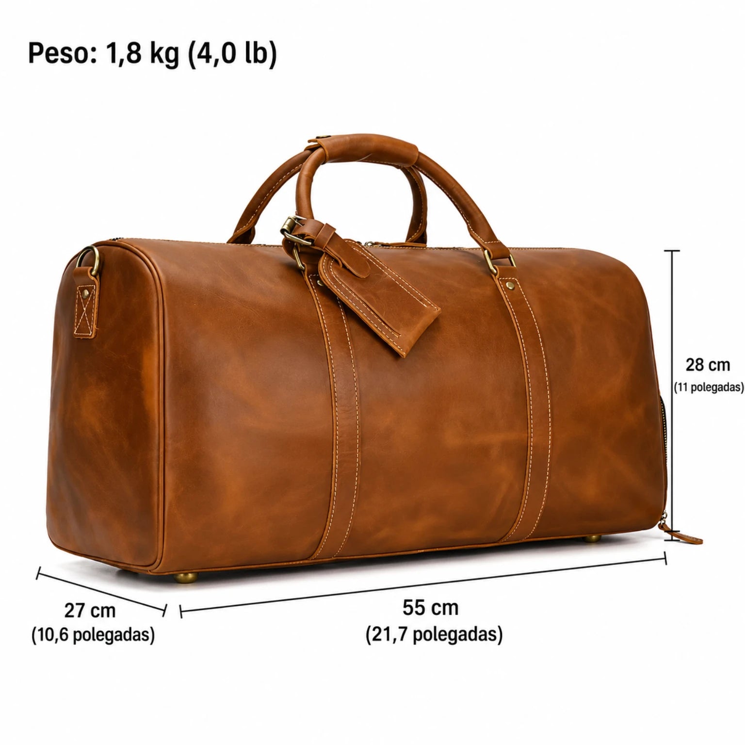 Mala de viagem grande em couro legítimo com amplo espaço interno e design elegante para viagens.