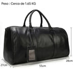 Mala de viagem grande em couro legítimo com amplo espaço interno e design elegante para viagens.