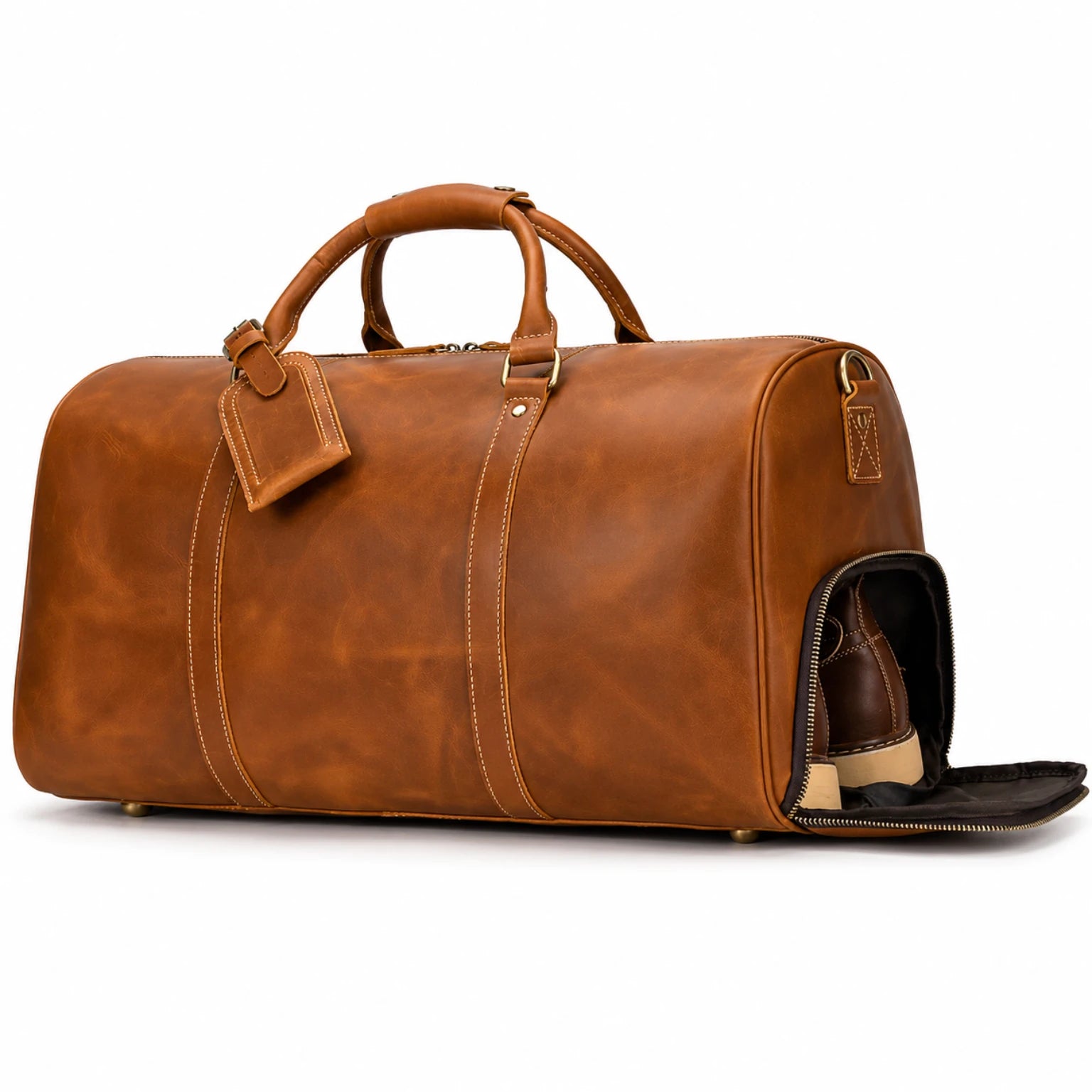 Mala de viagem grande em couro legítimo com amplo espaço interno e design elegante para viagens.