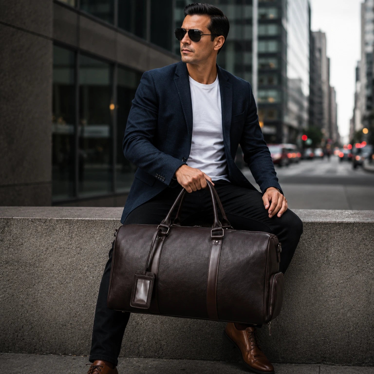 Mala de couro masculina para viagem com compartimentos espaçosos e acabamento refinado.