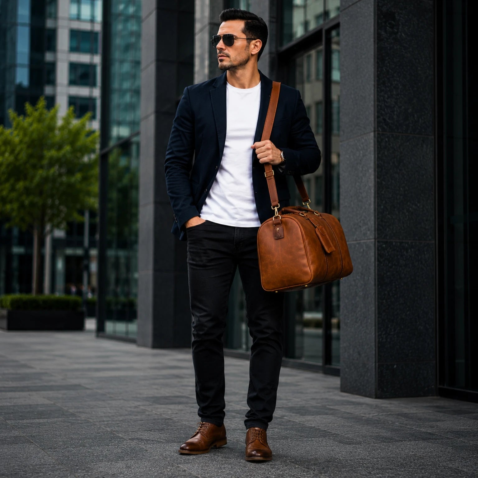 Mala de viagem grande em couro legítimo com amplo espaço interno e design elegante para viagens.