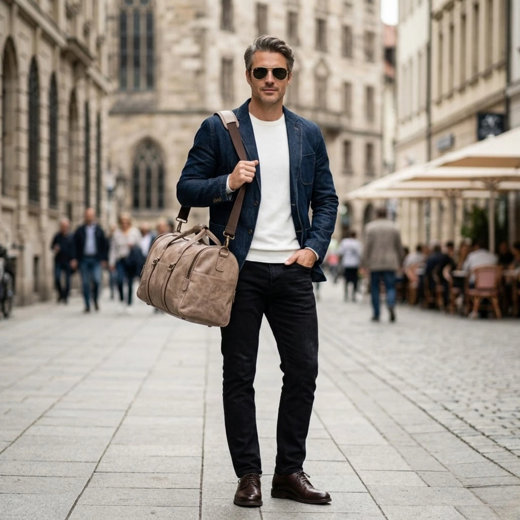 Mala de viagem executiva em couro vintage com acabamento refinado e durável.
