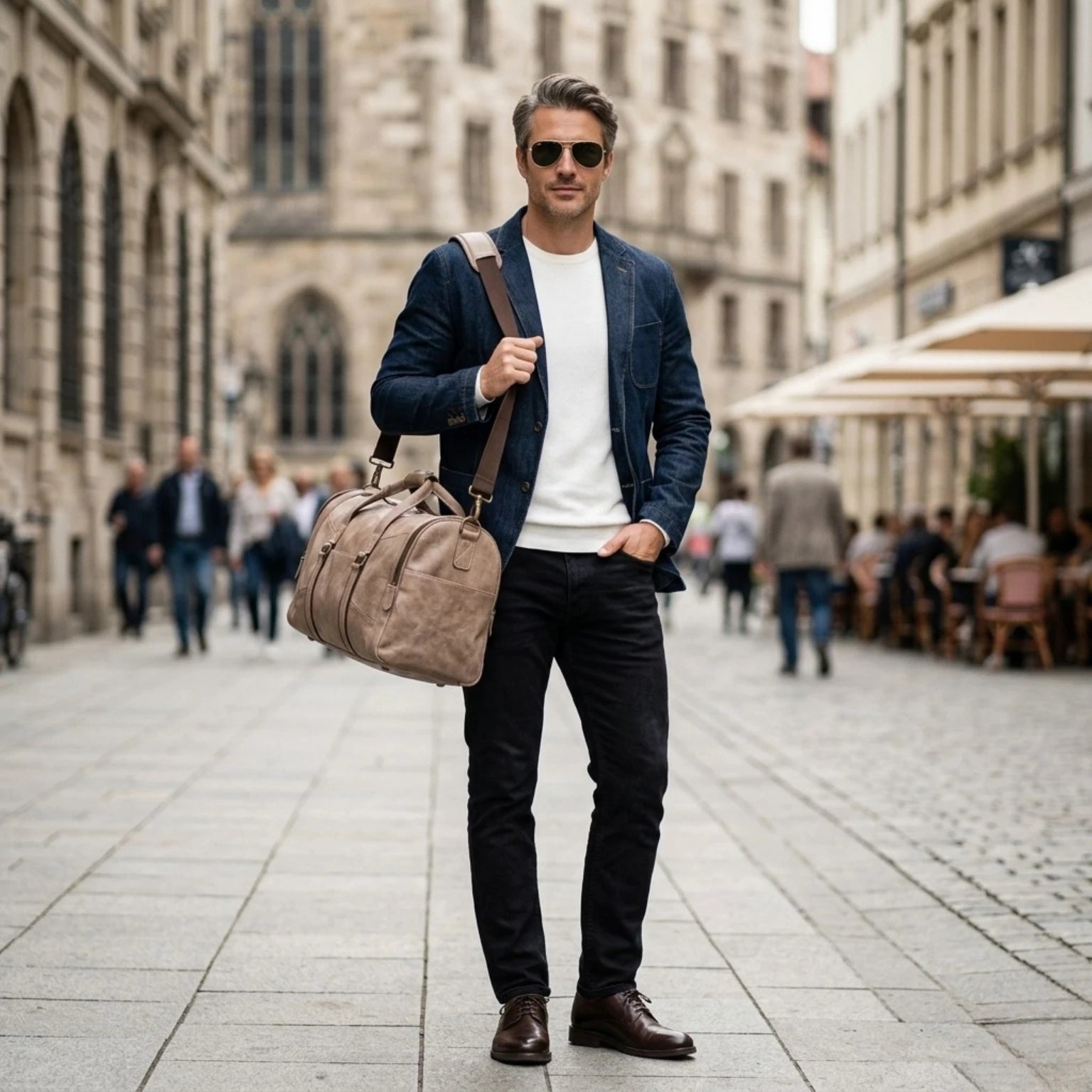 Mala de viagem executiva em couro vintage com acabamento refinado e durável.