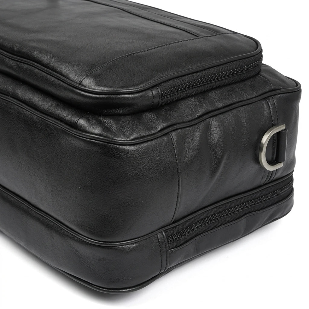 Maleta executiva de couro ORVENI Black Texas perfeita para reuniões, trabalho e viagens de negócios.