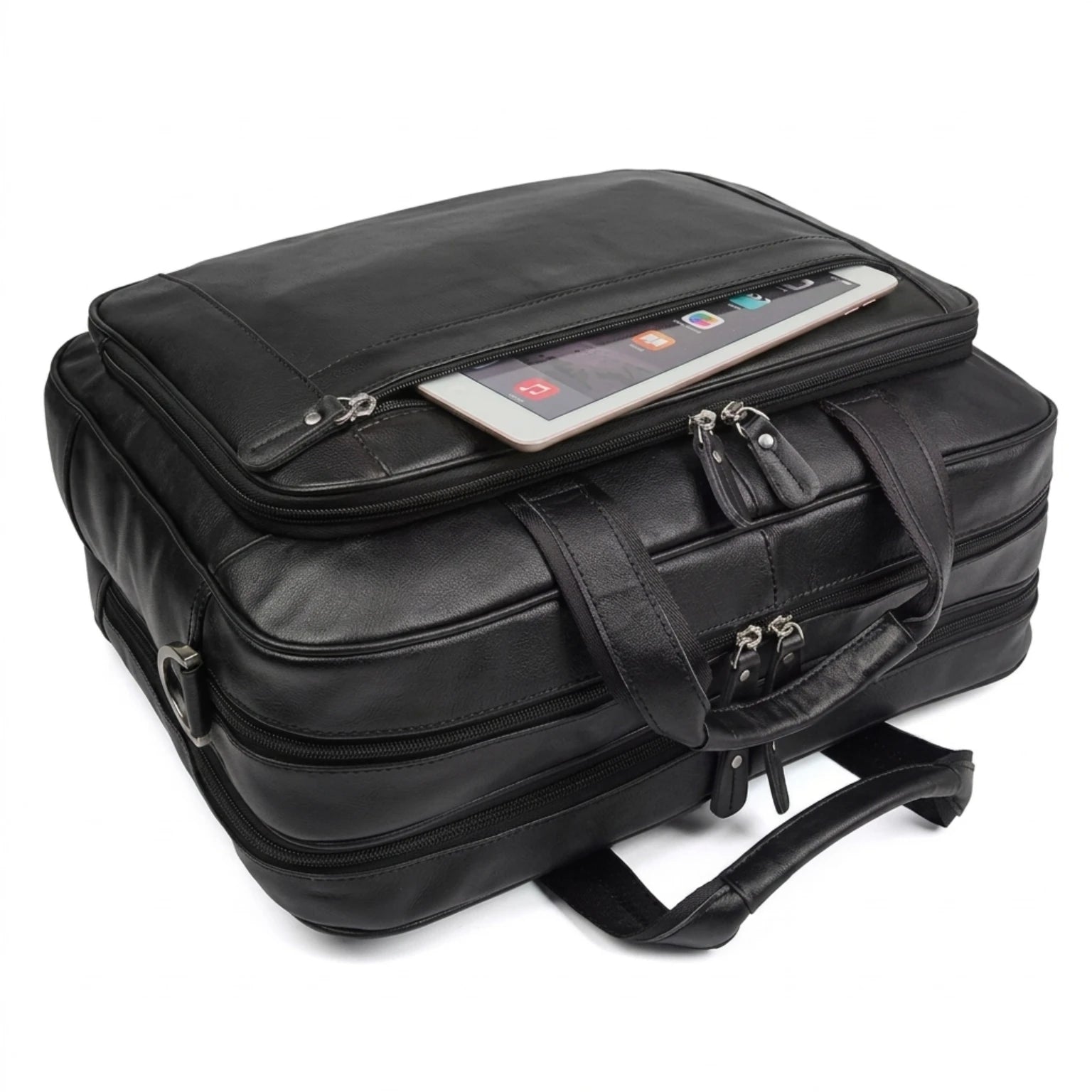 Maleta executiva de couro ORVENI Black Texas perfeita para reuniões, trabalho e viagens de negócios.