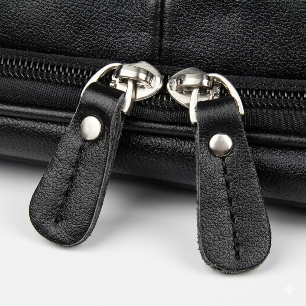 Maleta executiva de couro ORVENI Black Texas perfeita para reuniões, trabalho e viagens de negócios.