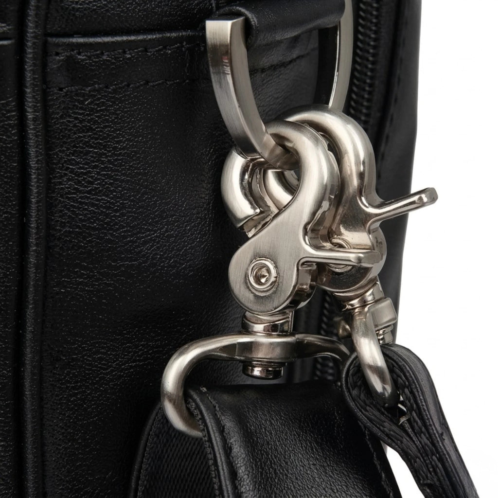 Maleta executiva de couro ORVENI Black Texas perfeita para reuniões, trabalho e viagens de negócios.