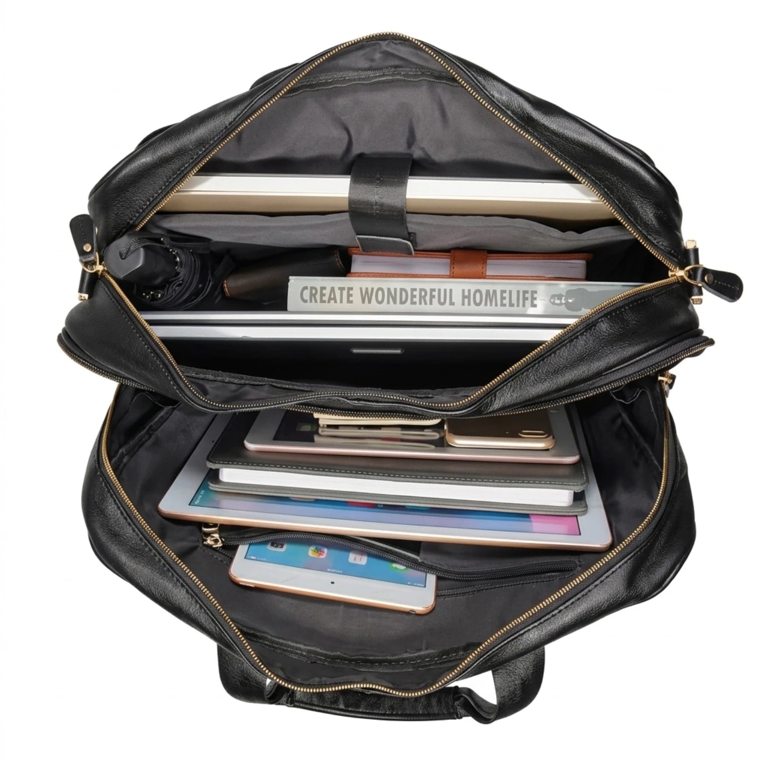Maleta executiva de couro ORVENI Black Texas perfeita para reuniões, trabalho e viagens de negócios.