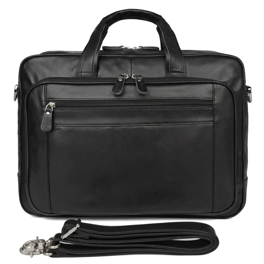 Maleta executiva de couro ORVENI Black Texas perfeita para reuniões, trabalho e viagens de negócios.