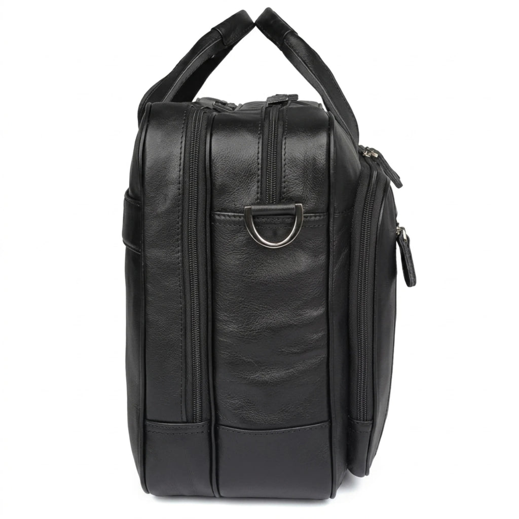 Maleta executiva de couro ORVENI Black Texas perfeita para reuniões, trabalho e viagens de negócios.