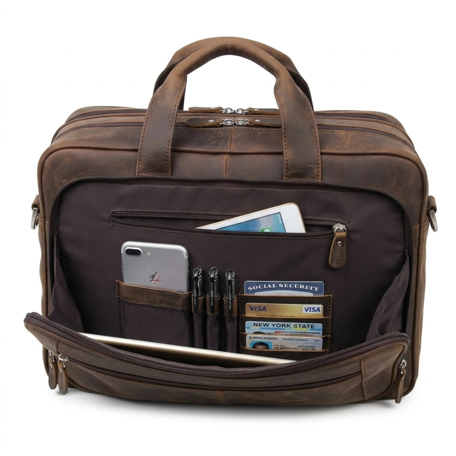 Maleta executiva de couro ORVENI Texas perfeita para organização, praticidade e estilo profissional.