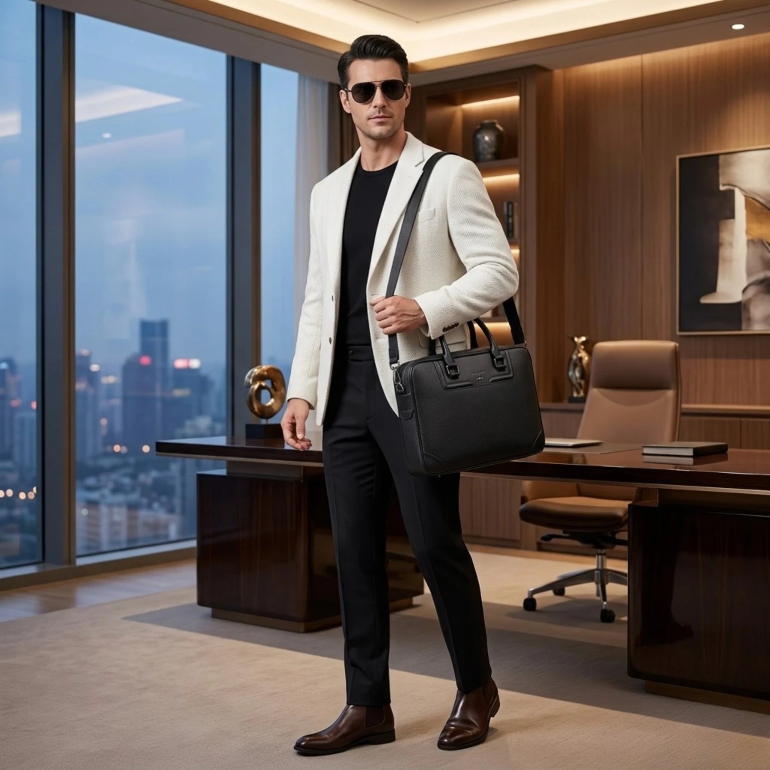 Maleta executiva masculina de couro perfeita para reuniões, trabalho e viagens de negócios.