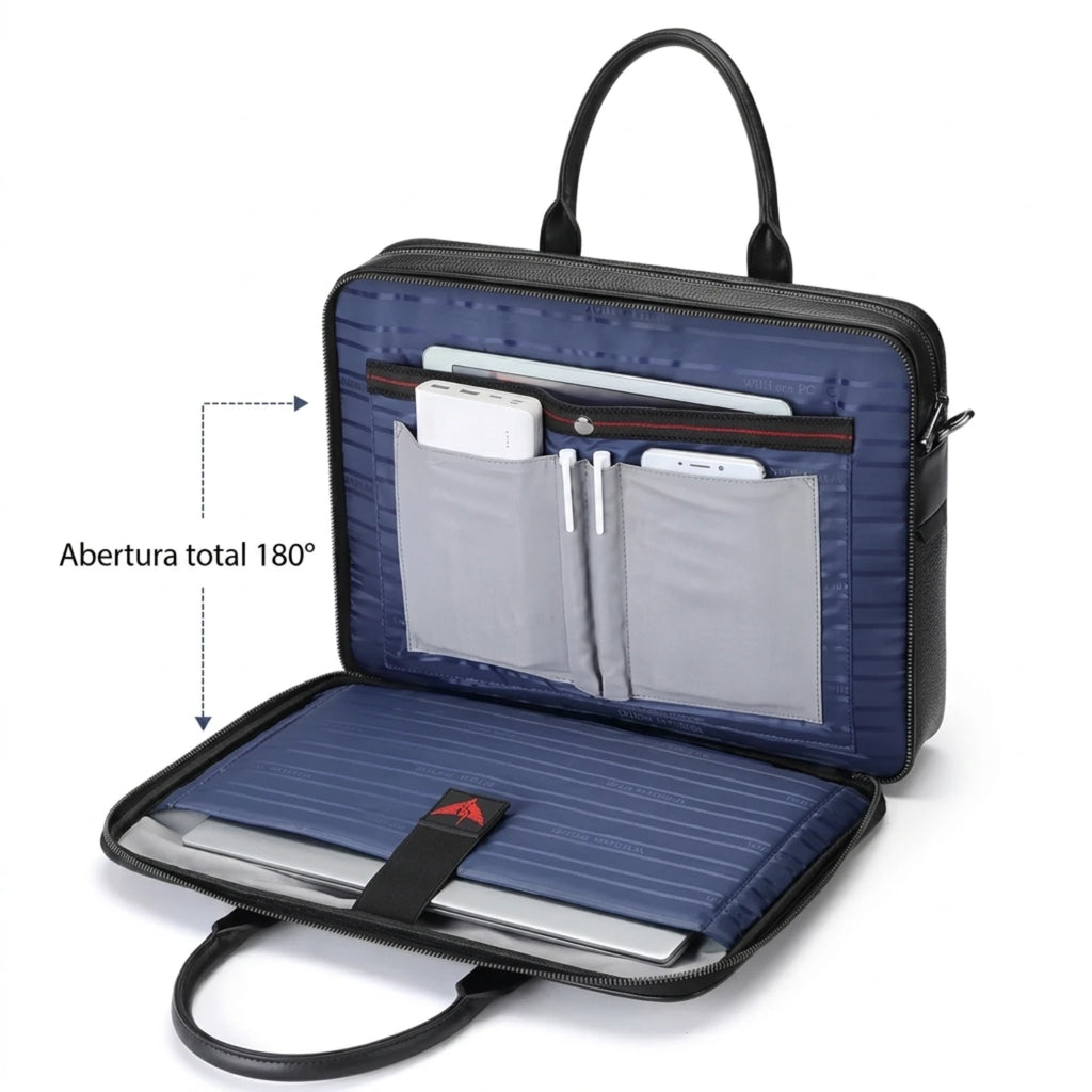 Maleta executiva de couro Life Prestige com estilo refinado e excelente organização interna.