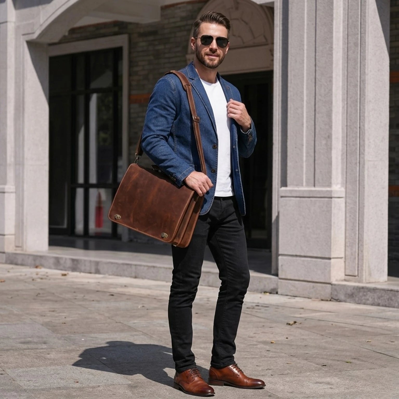 "Maleta de couro executiva ORVENI Dallas, modelo masculino com estilo moderno e compartimentos funcionais para uso profissional."