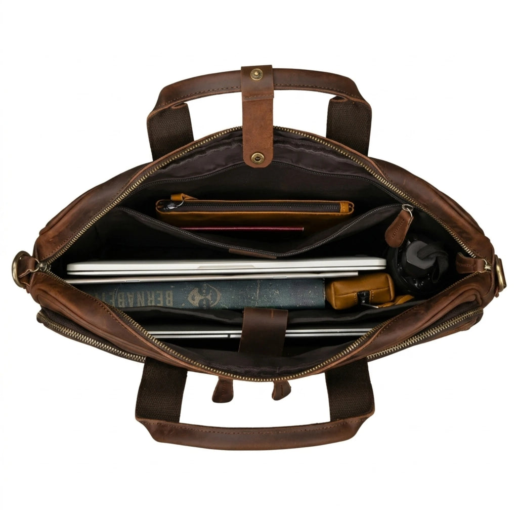 "Maleta de Couro ORVENI Milano, maleta executiva masculina com design elegante, ideal para transportar notebook, documentos e acessórios."