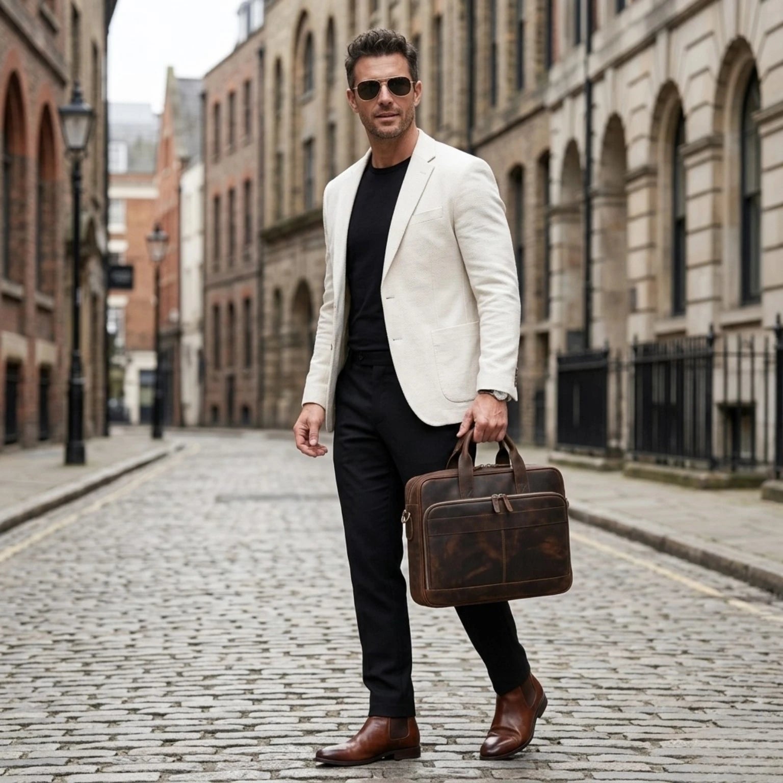 "Maleta de Couro ORVENI Milano, maleta executiva masculina com design elegante, ideal para transportar notebook, documentos e acessórios."