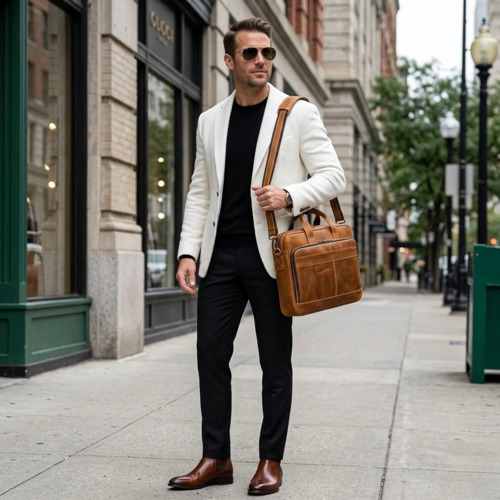"Maleta de Couro ORVENI Milano, maleta executiva masculina com design elegante, ideal para transportar notebook, documentos e acessórios."