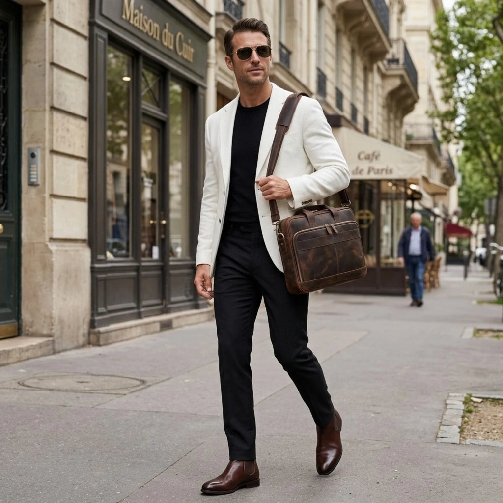 "Maleta de Couro ORVENI Milano, maleta executiva masculina com design elegante, ideal para transportar notebook, documentos e acessórios."