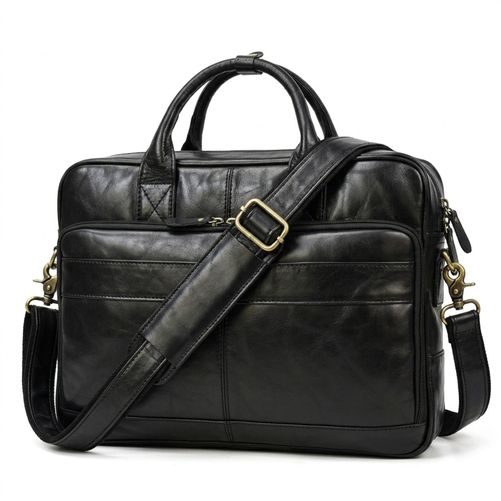 Maleta de couro executiva masculina em couro legítimo com design sofisticado para trabalho e reuniões profissionais.