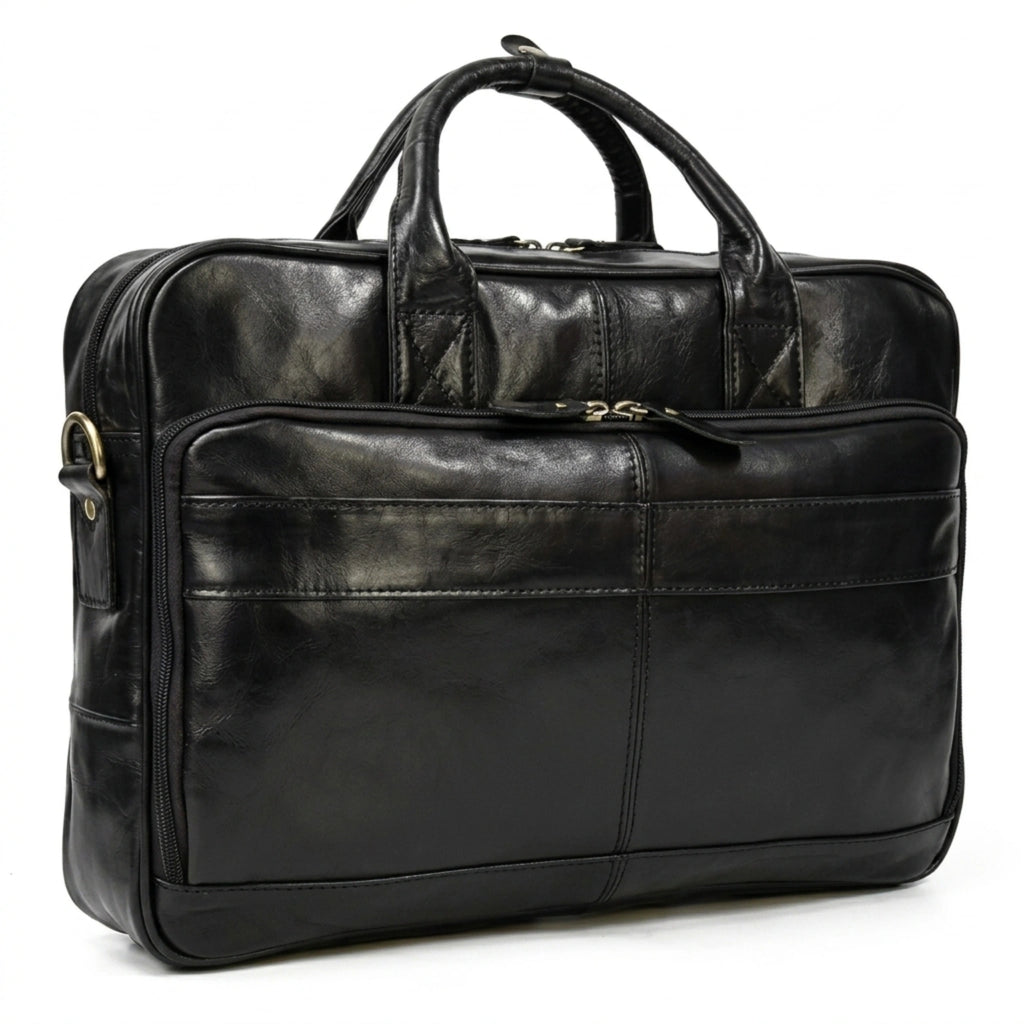 Maleta de couro executiva masculina em couro legítimo com design sofisticado para trabalho e reuniões profissionais.