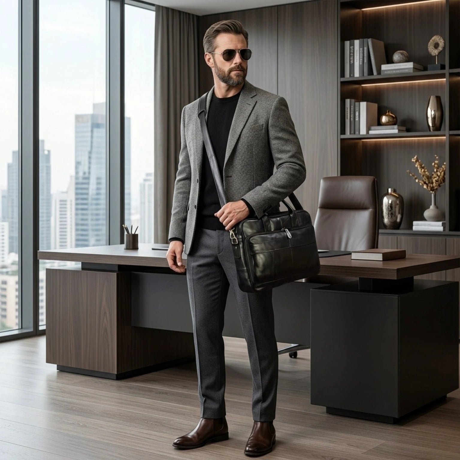 Maleta de couro masculina para trabalho, ideal para transportar notebook e documentos com segurança.
