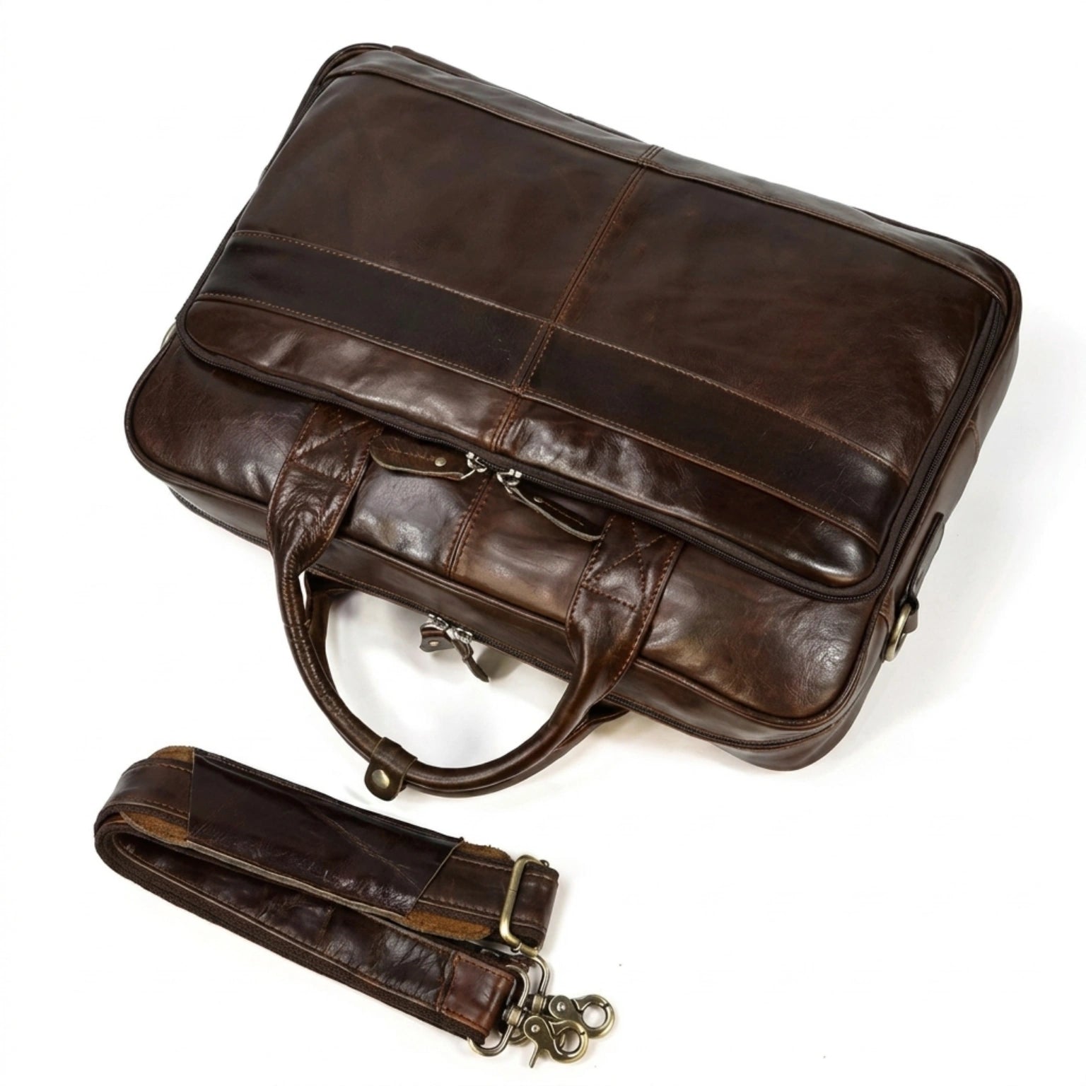 Maleta de couro executiva masculina em couro legítimo com design sofisticado para trabalho e reuniões profissionais.