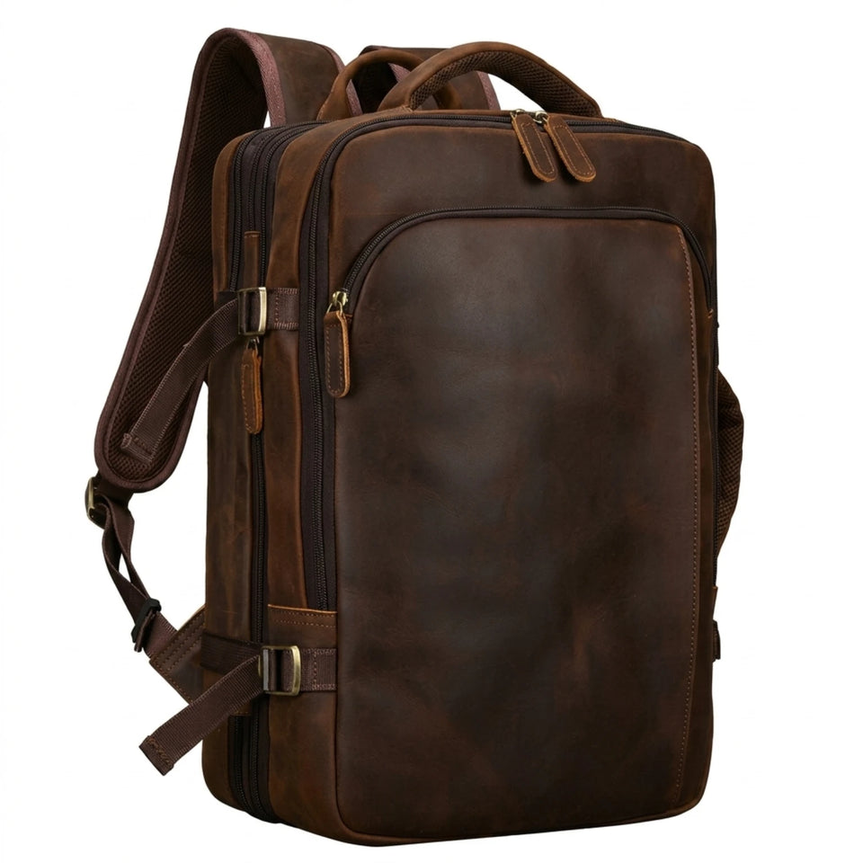 Mochila de Couro Executiva ORVENI Texas para notebook em couro legítimo, design sofisticado, alta durabilidade e excelente organização.