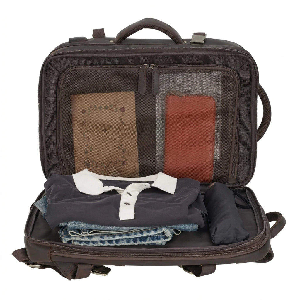 Mochila de Couro Executiva ORVENI Texas para notebook em couro legítimo, design sofisticado, alta durabilidade e excelente organização.