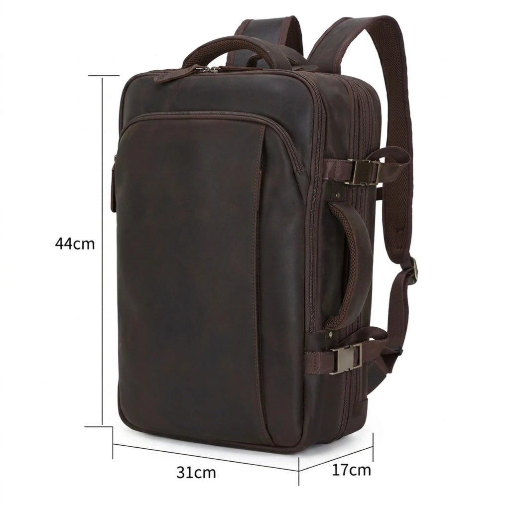 Mochila de Couro Executiva ORVENI Texas para notebook em couro legítimo, design sofisticado, alta durabilidade e excelente organização.