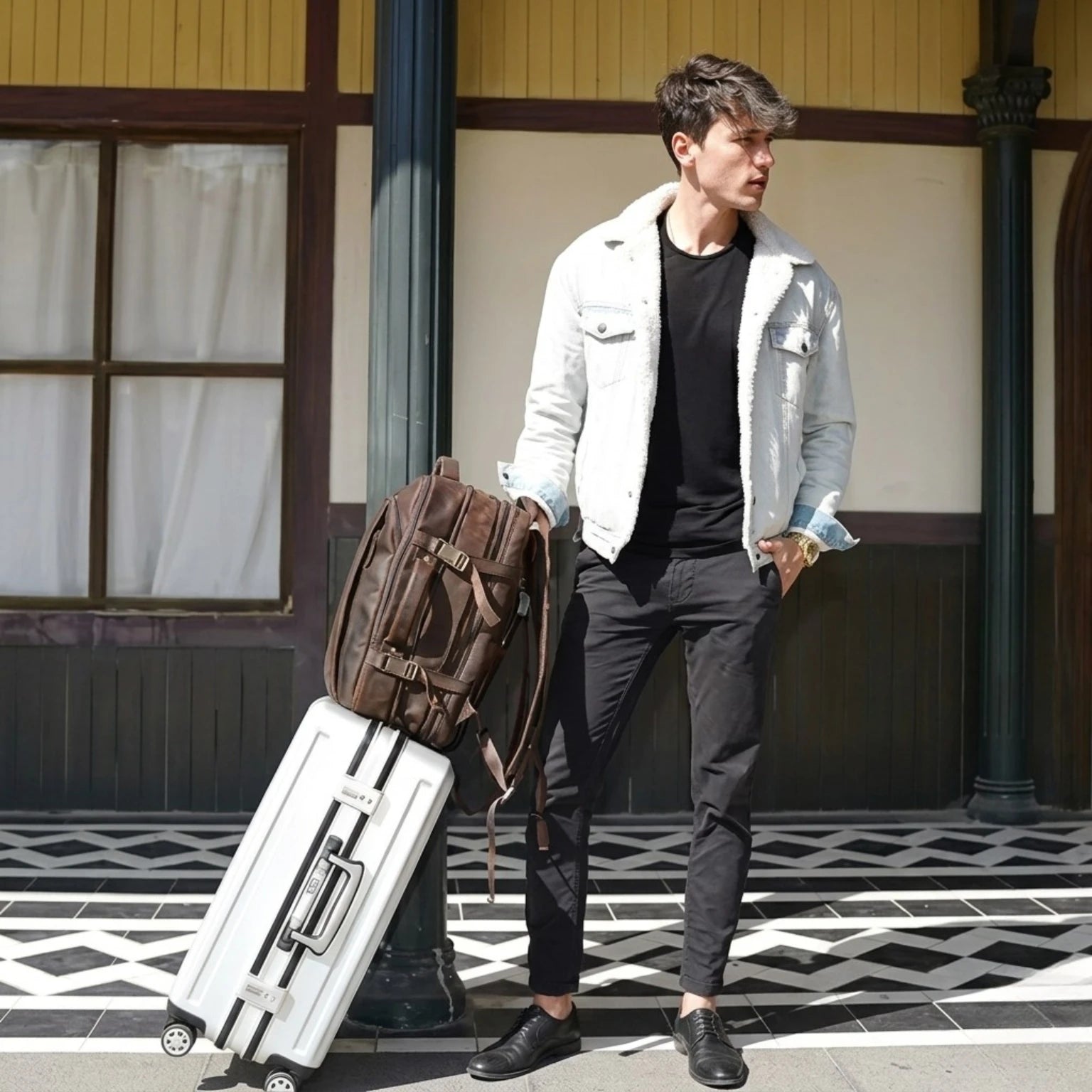Mochila masculina em couro legítimo ORVENI Texas com design executivo, conforto e amplo espaço interno.
