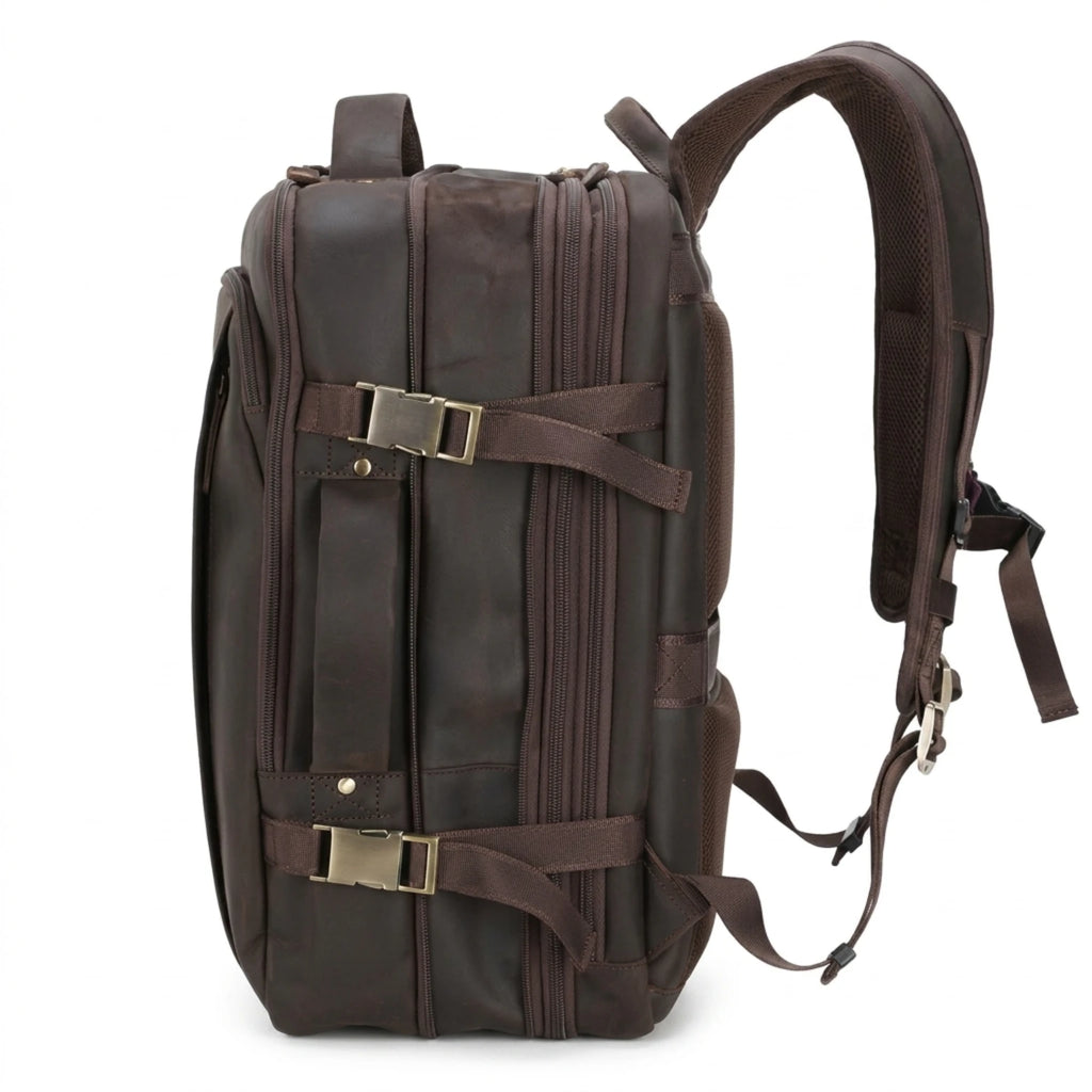 Mochila de Couro Executiva ORVENI Texas para notebook em couro legítimo, design sofisticado, alta durabilidade e excelente organização.